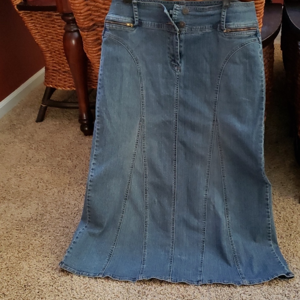 CAbi Long Denim Skirt
